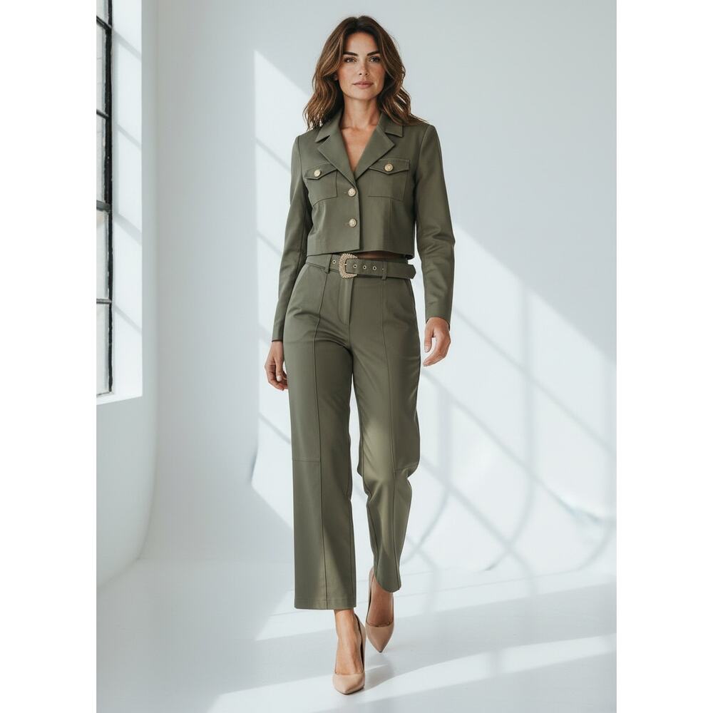 Generation Love Karl Cropped Blazer & Belted Pants Olive Set XXS 00